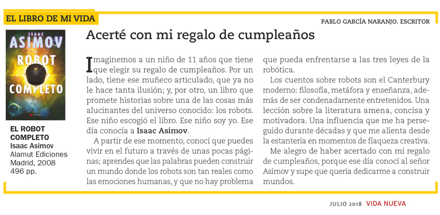 Pablo García Naranjo nos recomienda a Asimov en la Revista Vida Nueva