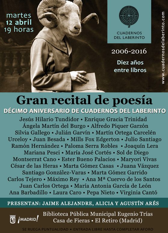 Décimo aniversario de Cuadernos del Laberinto: Diez años entre libros. Gran recital de poesía