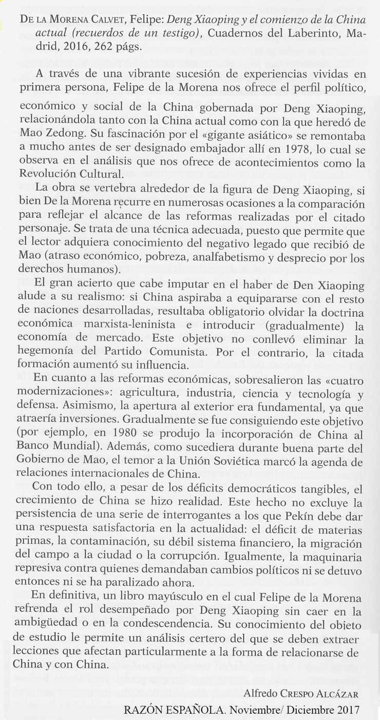 La revista RAZN ESPAOLA aconsenja "Deng Xiaoping y el comienzo de la China"